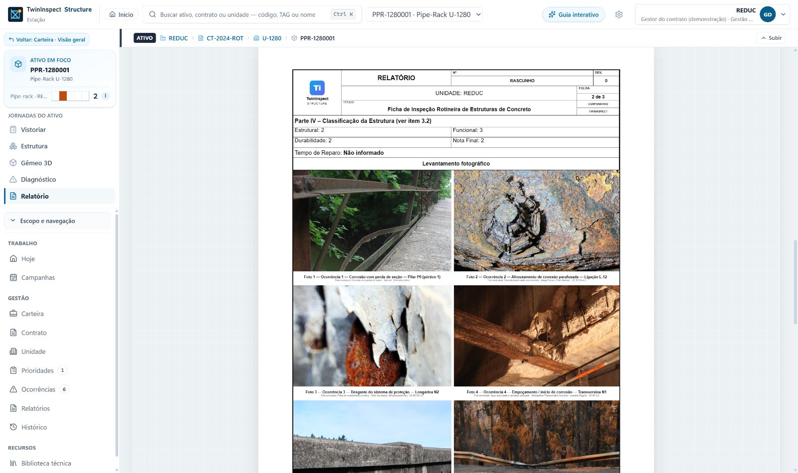 Prévia da segunda folha do relatório com classificação e levantamento fotográfico