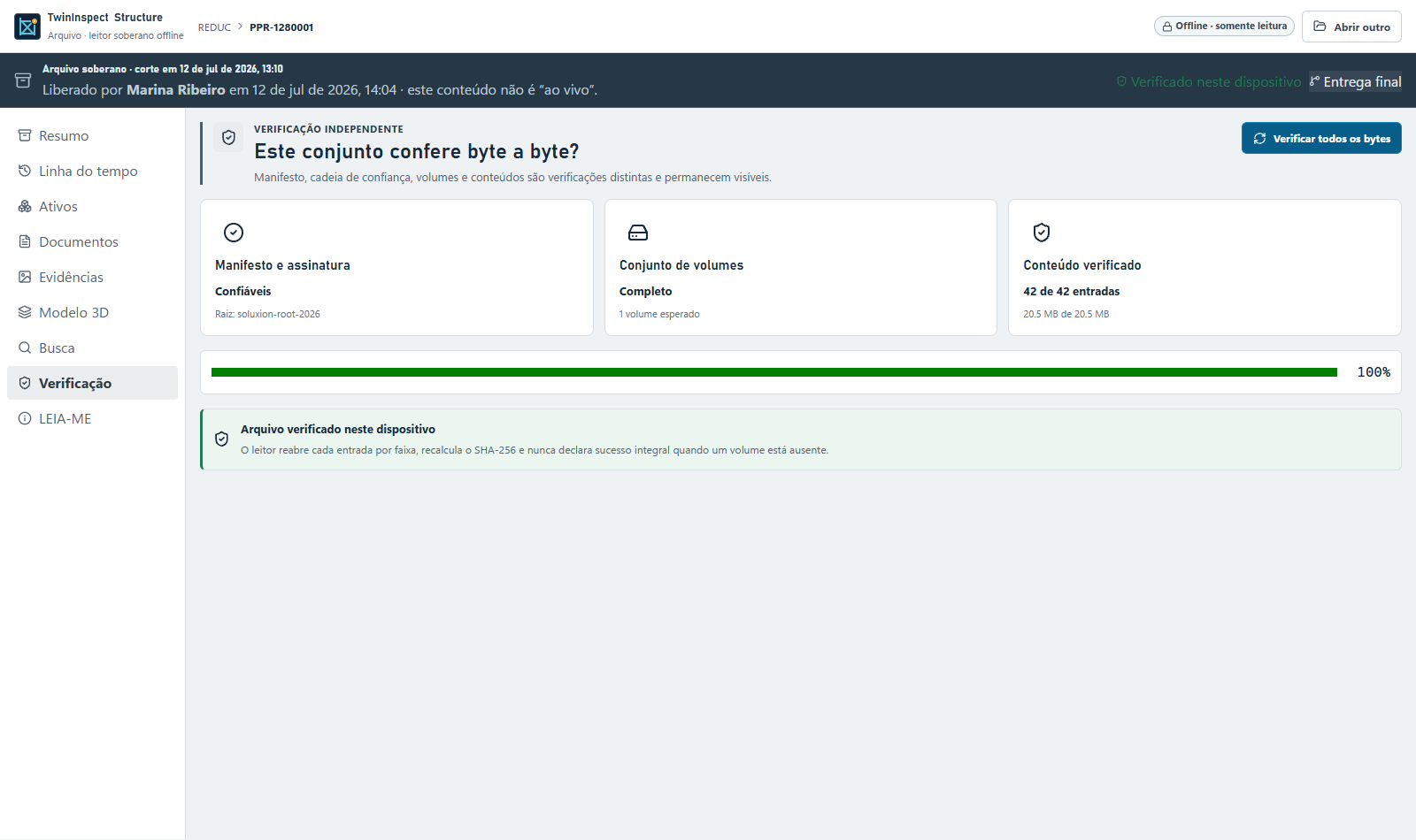 Verificação concluída da integridade do Arquivo do cliente