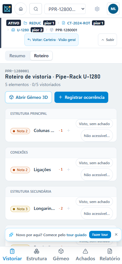 Roteiro de vistoria no mobile