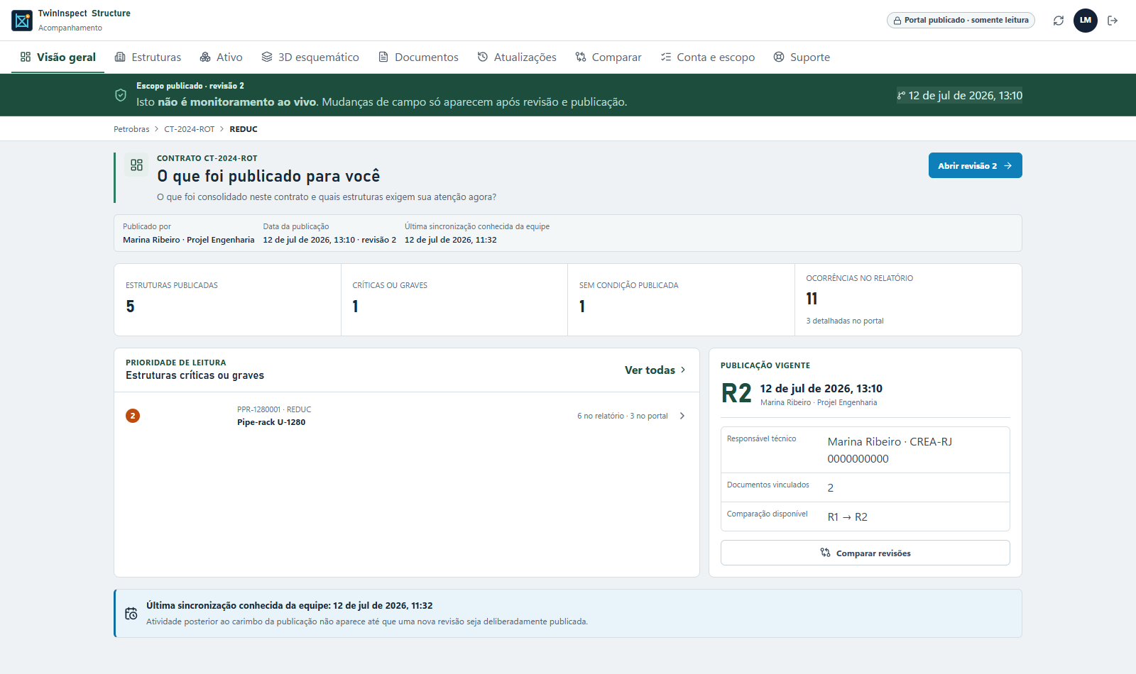 Conteúdo técnico publicado para acompanhamento do cliente